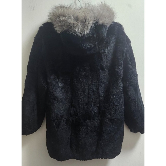Woman's Dyed Black Sheared Mink Fur Parka Reversing to Black Leather M/L - Picture 5 of 16